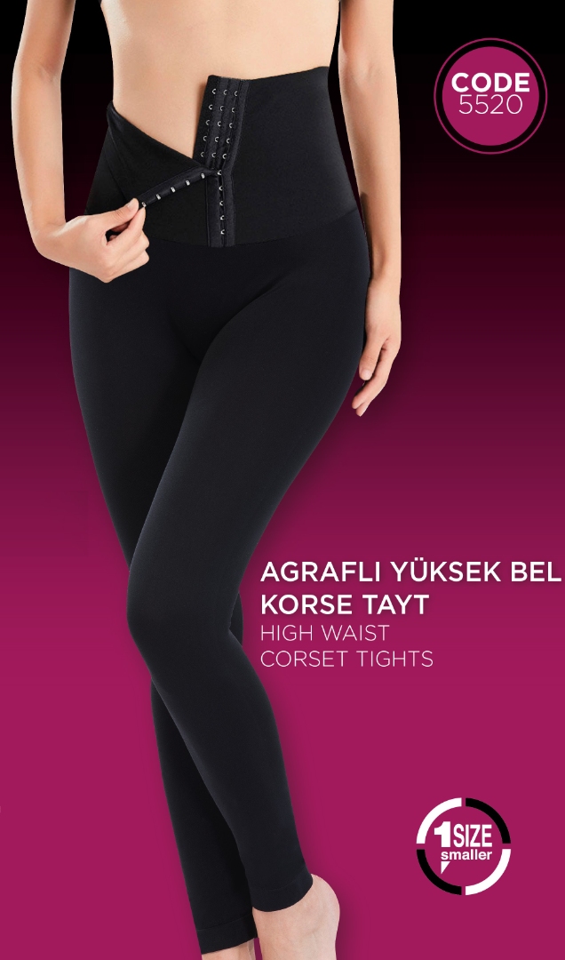 Stilyol Siyah Agraflı Korseli Kadın Tayt – Yüksek Bel, Toparlayıcı, Şekillendirici ve Konforlu Tasarım