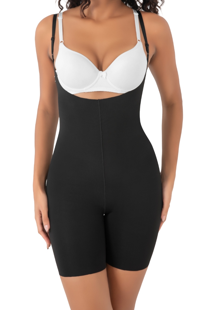 Stilyol Siyah Lazer Kesim Askılı Tam Boy Korse – İz Yapmayan Dikişsiz Toparlayıcı Korse