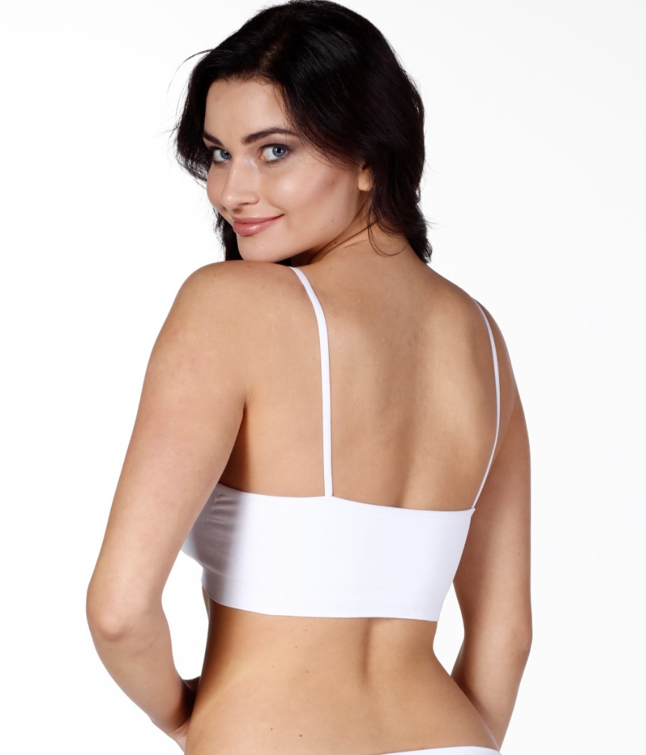 Stilyol Beyaz Dikişsiz İnce Askılı Pedli Büstiyer Seamless Korse – Toparlayıcı, Şekillendirici ve Konforlu